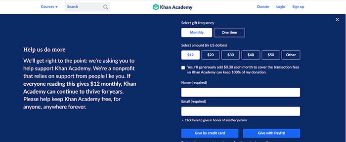 ủng hộ để duy trì nền tảng Khan Academy