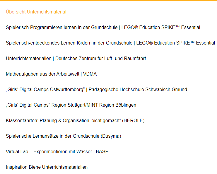 Übersicht Unterrichtsmaterialien | Quelle: mint-zirkel.de
