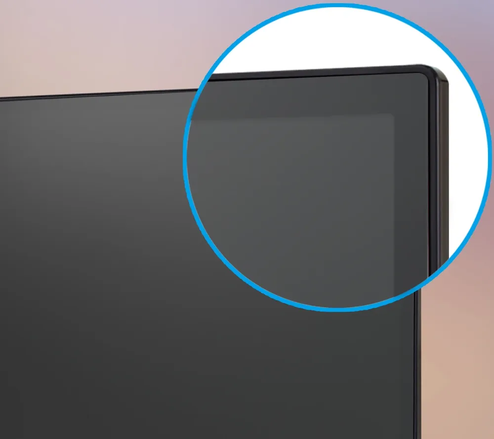 a close up of the corner of a screen showing its small bezels