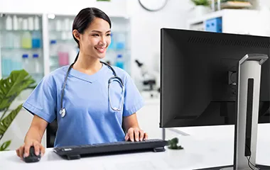 Nurse using a ViewSonic monitor at a nurse station 