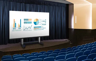 Large LED display on a mobile cart on stage of a large auditorium