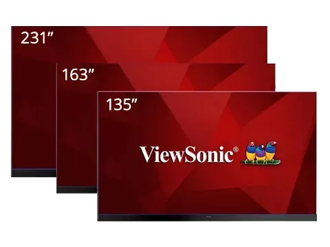 LED diplays shown in three sizes: 135", 163", and 216"