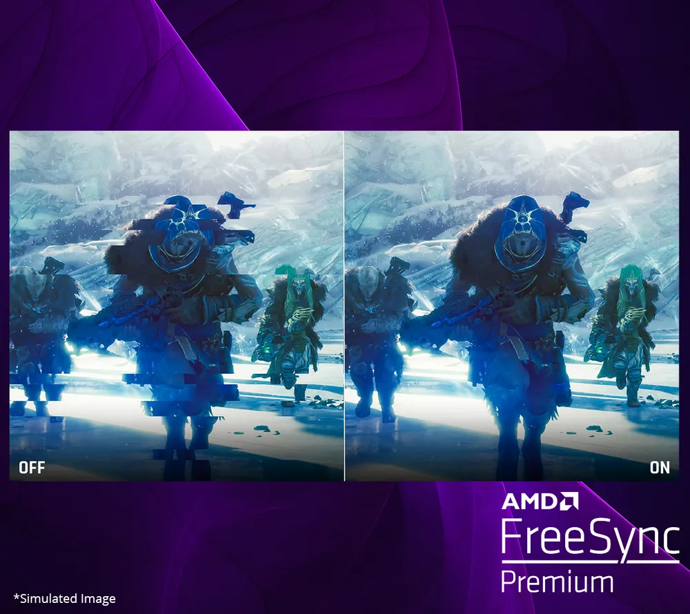 a simulation showing the screen tearing being eliminated when freesync is turned on