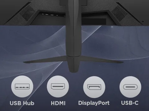 back of monitor showing icons with connectivity options