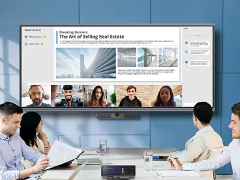 a meeting with remote workers shown on the viewboard display