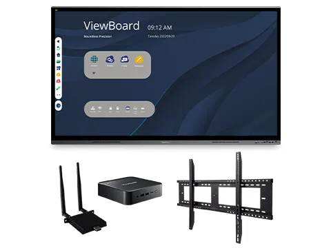a viewboard, chromebox, wall mount, and wireless dongle