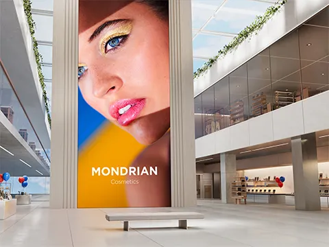 a large portrait display is shown in a mall