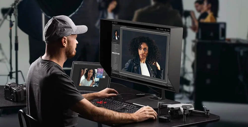 artist working on a ViewSonic VP2786-4K, editing photos during a photo shoot
