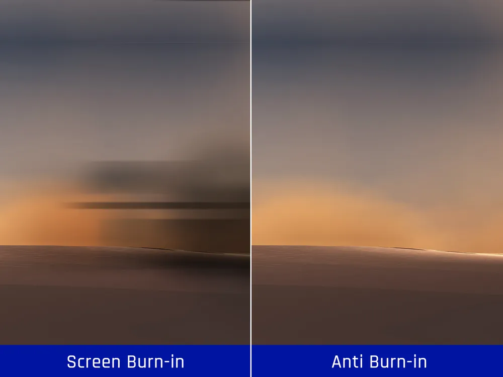 comparison showing screen burn in vs anti burn in