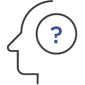 a head profile, with a question mark within