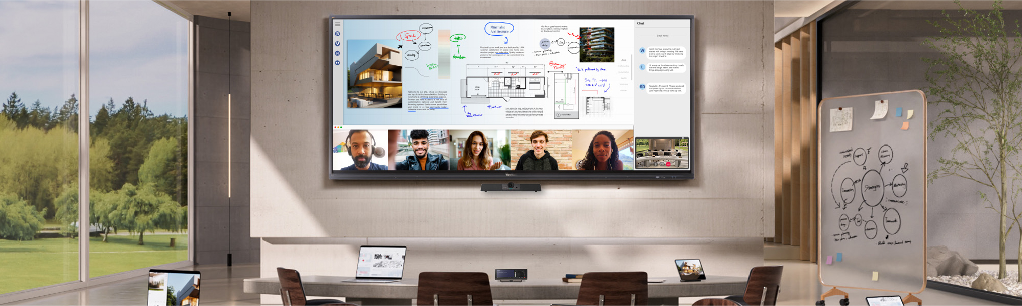 a viewboard in an empty conference room