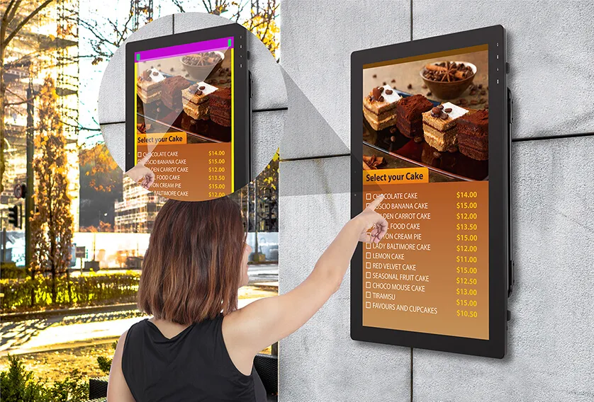 a patron using a touch display to select a dessert menu item