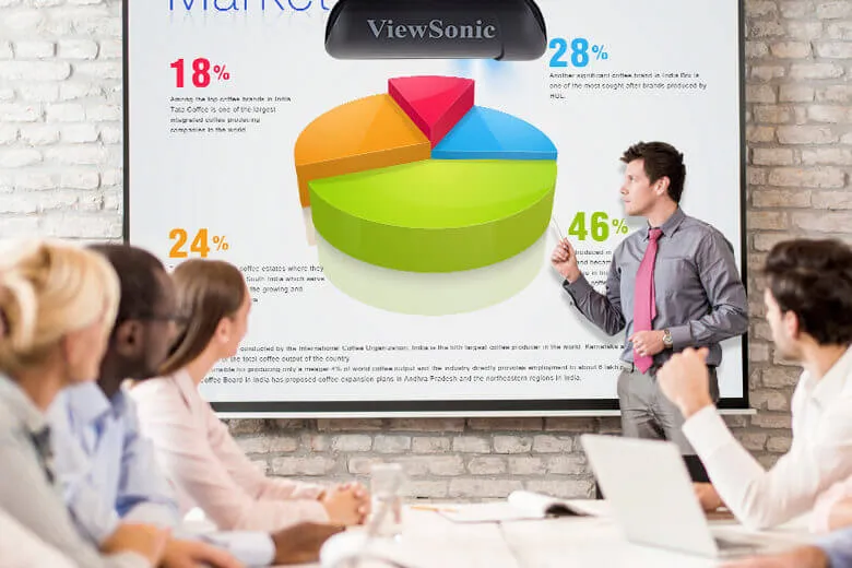 someone displaying sales figures to their colleagues in a conference room