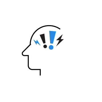 exclamation marks and lightening bolts in head profile