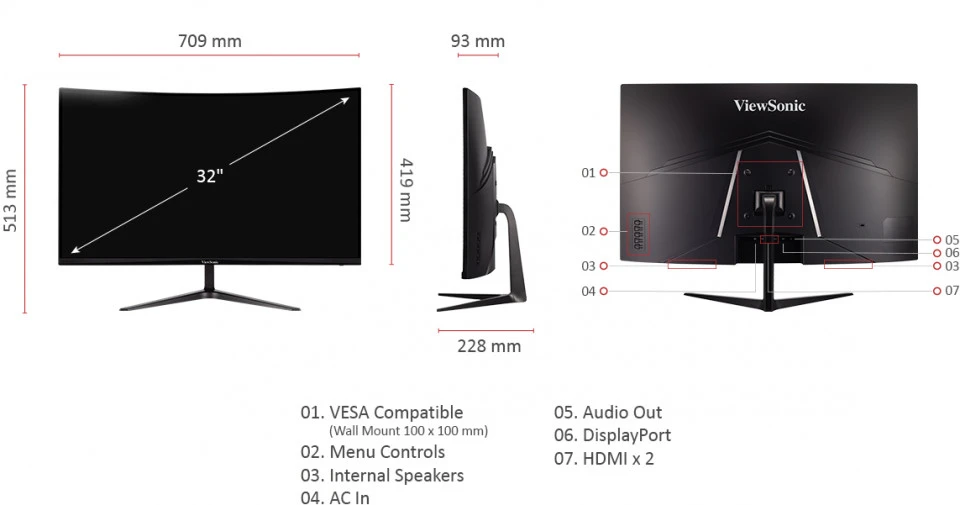 ViewSonic Monitor Curvo Gaming Omnia 1440p 144Hz 1ms (HDMI/DP) 32pulg -  Negro